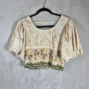 Ciebon Wills Puff Sleeve Top Size S Tropical Boho Chic Folk Brazilian Resortwear